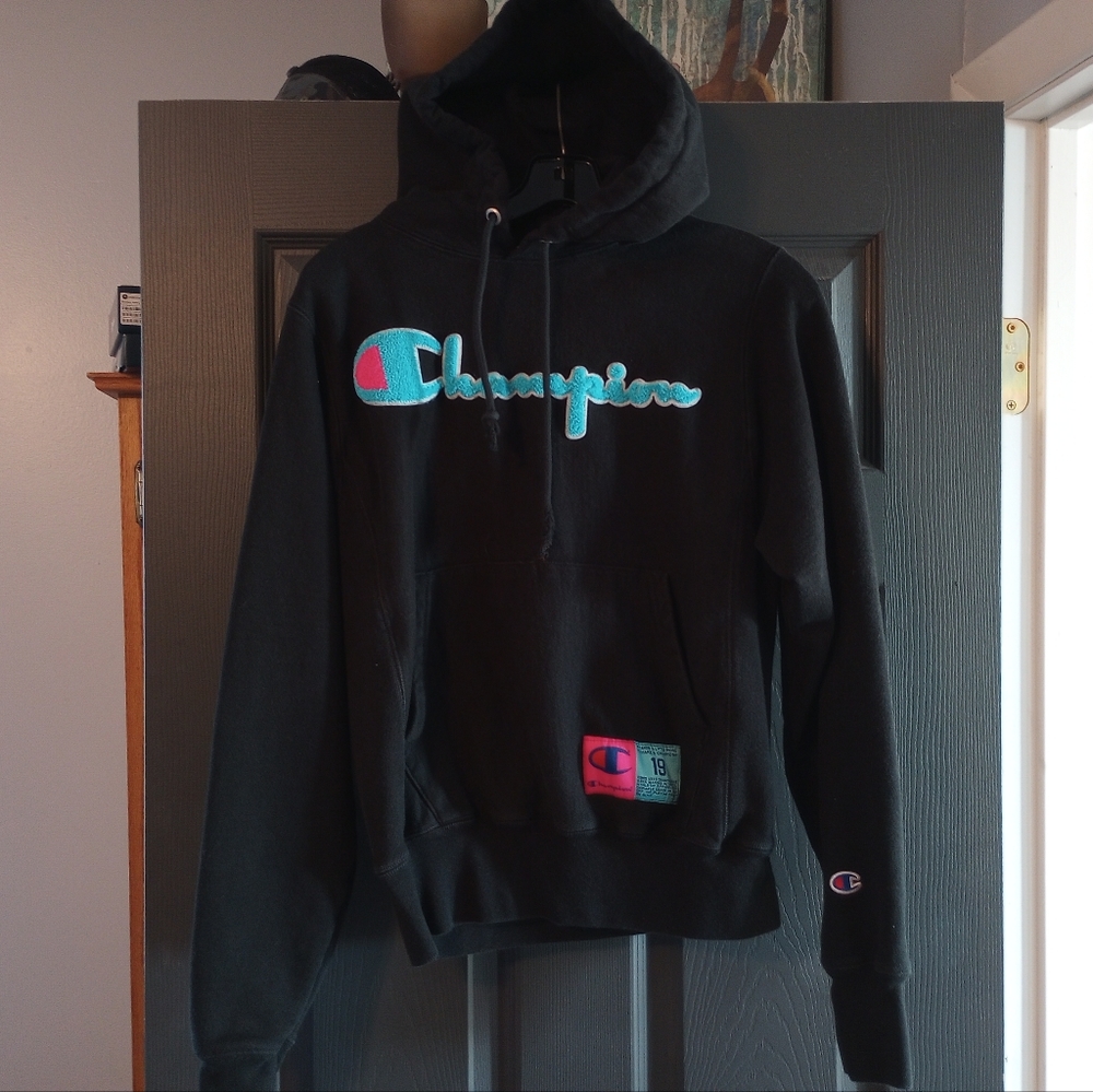 Champion 3d embroidered reverse weave hoodie sweater turquoise pink extra small